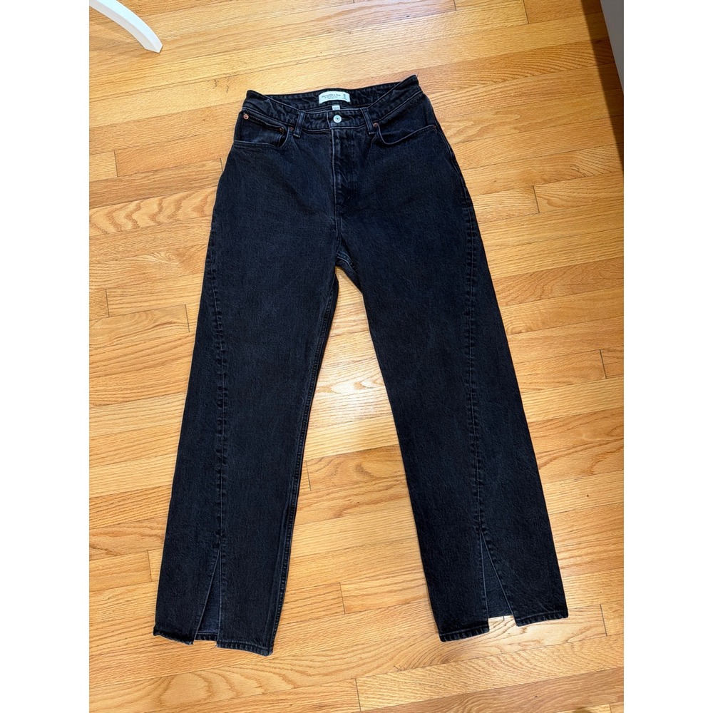 Abercrombie & Fitch Curve Love 90s Relaxed High Rise Jeans Black Slit Hem 28 6R